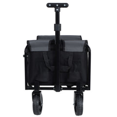 All-in-One Convertible Folding Camping Wagon Cart: Bench Seat, Storage Compartment & Included Dog Tether, Black/Gray