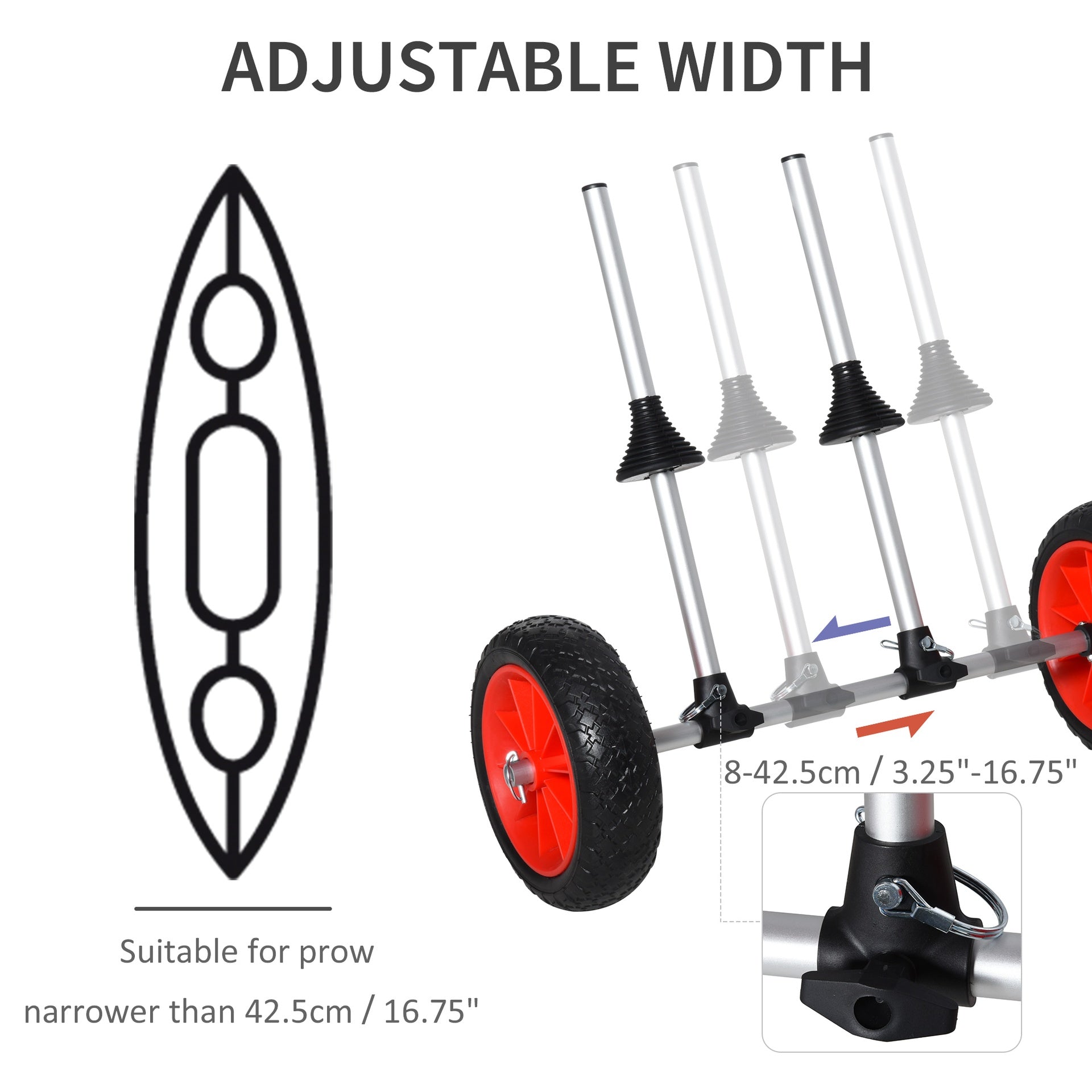 Soozier Universal Kayak Cart, Trolley Trailer Kayak Wheels with Strong Aluminum Frame, Adjustable Width Crossbar, & Large Tires
