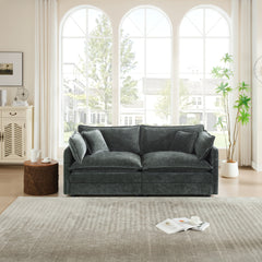 Modern Fabric Loveseat Sofa Couch for Living Room, Upholstered Large Size Deep Seat 2-Seat Sofa with 4 Pillows ,Gray Chenille