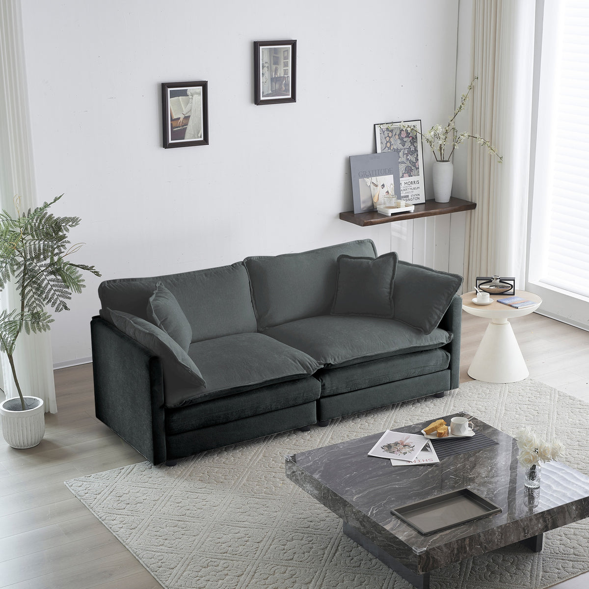 Modern Fabric Loveseat Sofa Couch for Living Room, Upholstered Large Size Deep Seat 2-Seat Sofa with 4 Pillows ,Gray Chenille