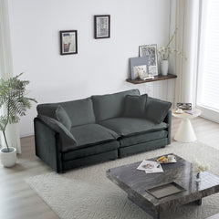 Modern Fabric Loveseat Sofa Couch for Living Room, Upholstered Large Size Deep Seat 2-Seat Sofa with 4 Pillows ,Gray Chenille