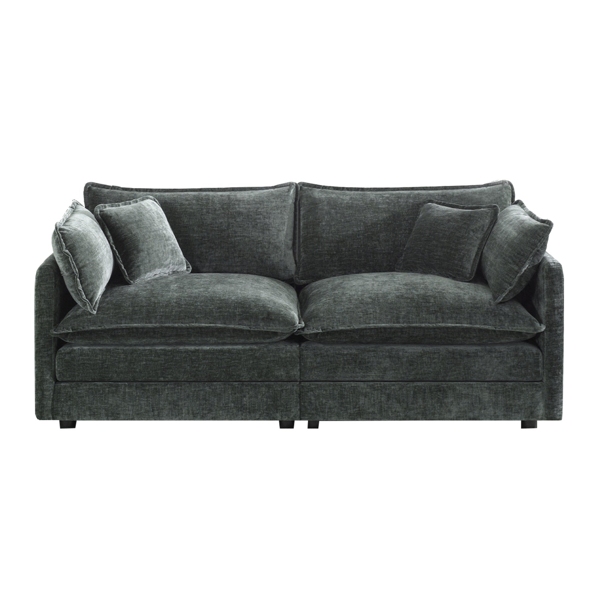 Modern Fabric Loveseat Sofa Couch for Living Room, Upholstered Large Size Deep Seat 2-Seat Sofa with 4 Pillows ,Gray Chenille