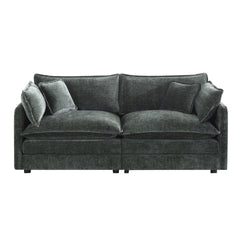 Modern Fabric Loveseat Sofa Couch for Living Room, Upholstered Large Size Deep Seat 2-Seat Sofa with 4 Pillows ,Gray Chenille