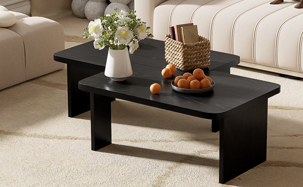 U-Can Modern Minimalist Coffee Table Set, Rectangle Coffee Table with Splicing Design, Multifunctional Combination Table for Living Room