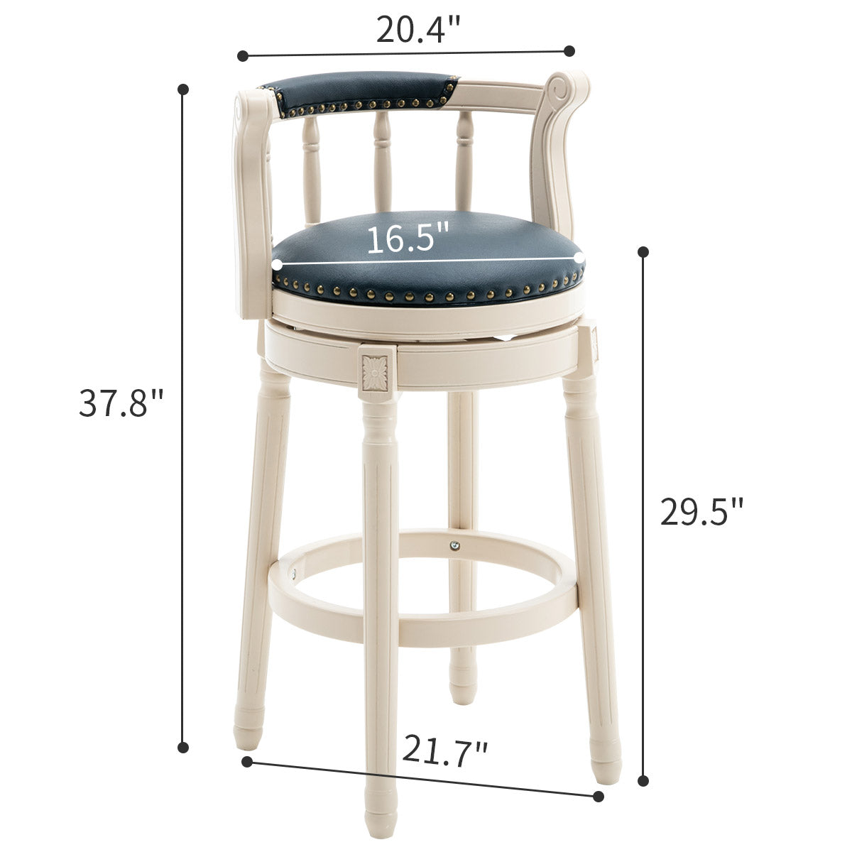 Cow top Leather Wooden Bar Stools, 360 Degree Swivel Bar Chair with Backs,Bar height Couner Height Barstools  for Home Kitchen Dining Room and Bar Room(WHITE-BLUE 1pc)