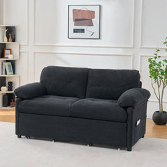 Convertible Pull Out Sofa Bed Queen Size, 3-in-1 Convertible Sleeper Couch with Thicked Cushions and Side Storage,Multi-Functional chenille Loveseat Sofa for Living Room,Bedroom,Apartment,Office,Black