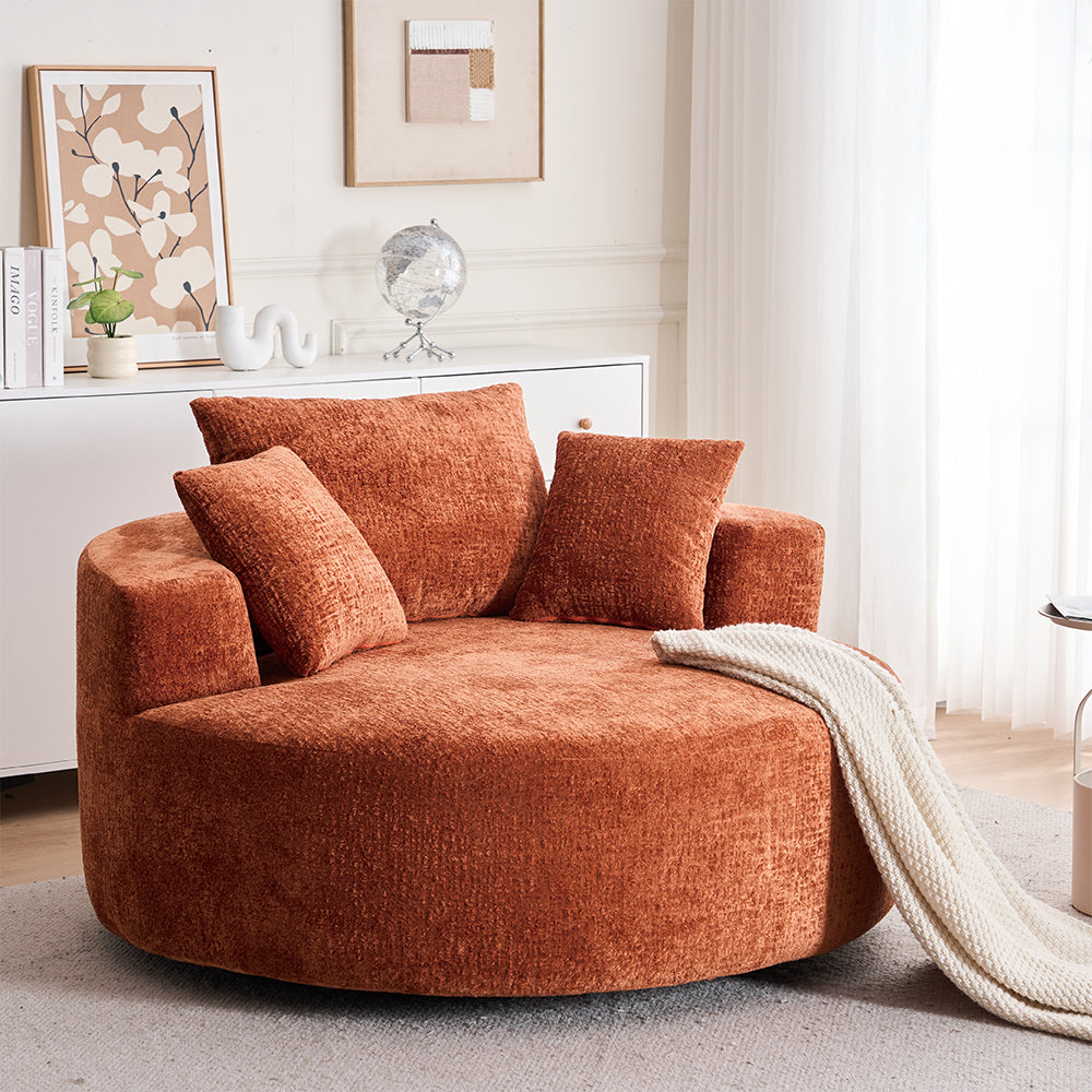 Round Accent Chair, 360 Swivel Chenille Barrel Chair, Fluffy Modern Sleeper for Living Room, Bedroom, Reading Room and Lounge