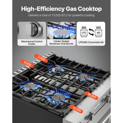 30 in Gas Range Oven 4 Sealed Burners Convection Oven in Stainless Steel
