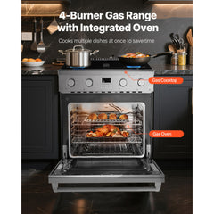 30 in Gas Range Oven 4 Sealed Burners Convection Oven in Stainless Steel