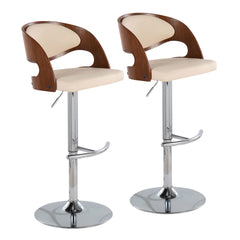 Pino Mid-Century Modern Adjustable Barstool with Swivel in Walnut and Cream Faux Leather by LumiSource - Set of 2