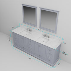 Dark Grey Double Bath Vanity 84 in. W x 22 in. D, Carrara Marble Top, and Faucet Set