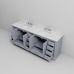 Dark Grey Double Bath Vanity 84 in. W x 22 in. D, Carrara Marble Top, and Faucet Set