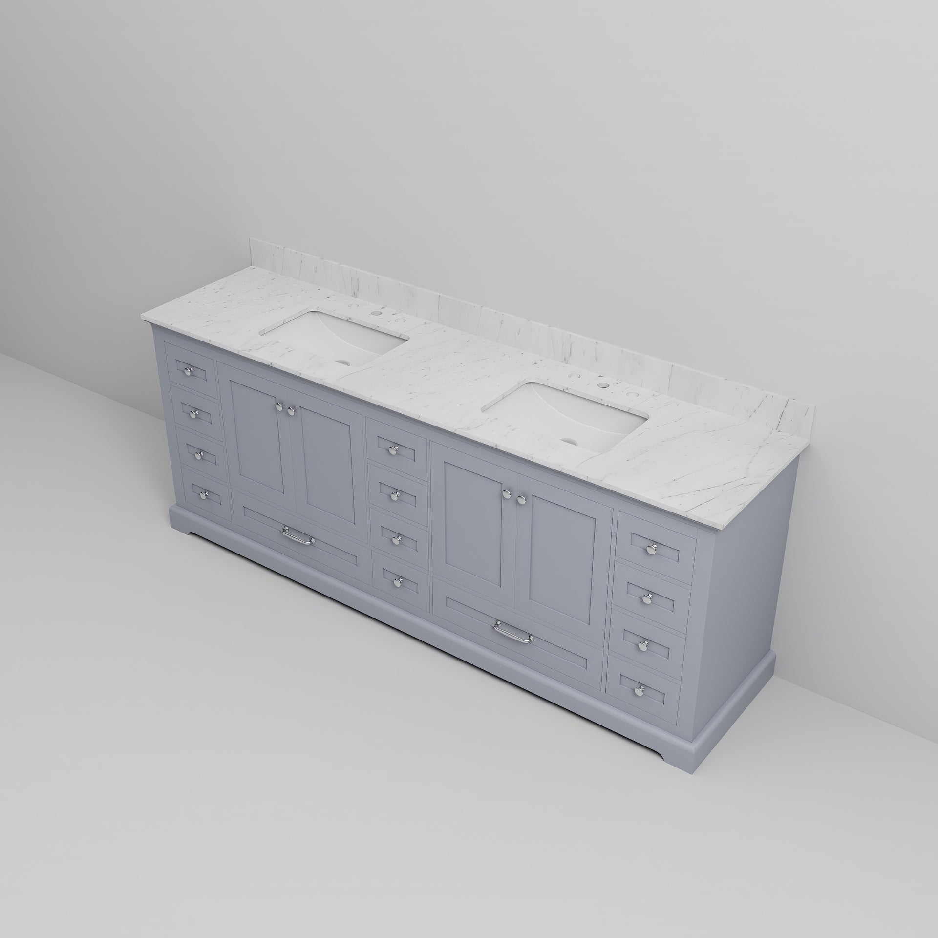 Dark Grey Double Bath Vanity 84 in. W x 22 in. D, with Carrara Marble Top