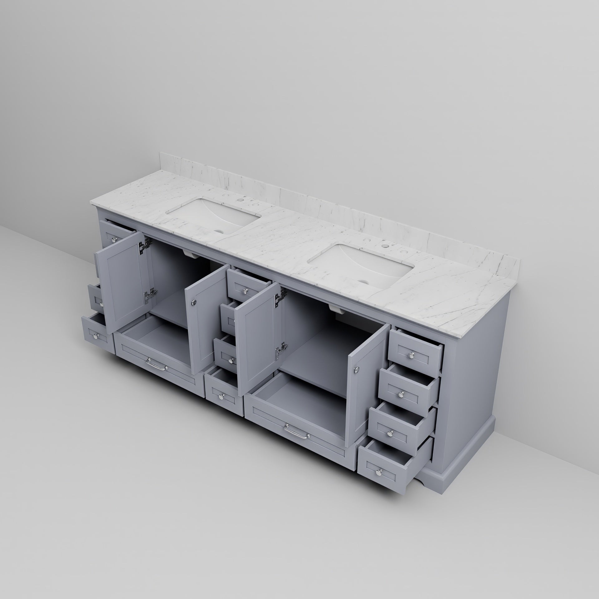 Dark Grey Double Bath Vanity 84 in. W x 22 in. D, with Carrara Marble Top