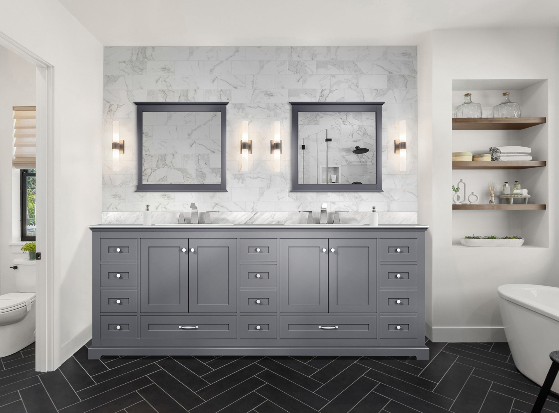Dark Grey Double Bath Vanity 84 in. W x 22 in. D