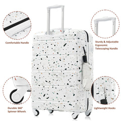 Luggage Set of 3, 20-inch with USB Port, Airline Certified Carry-on Luggage  , ABS+PC Hard Shell Luggage with Spinner Wheels,starry sky white