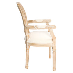 French Vintage Upholstered Fabric Dining Armchair, Set of 2, Beige