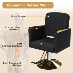 Hydraulic Salon Chair 360° Swivel - Professional Barber Stylist Chair with Pump, Non-Tilting Hairdressing Chair for Salon Tattoo Spa, Black Gold Stylist Equipment (Single Pack)