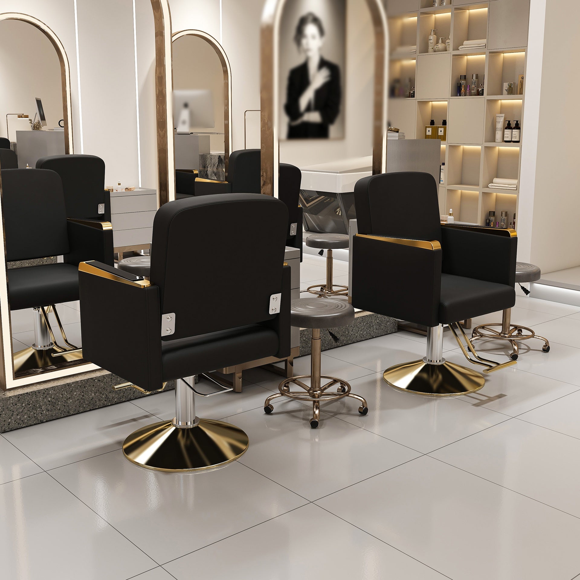 Hydraulic Salon Chair 360° Swivel - Professional Barber Stylist Chair with Pump, Non-Tilting Hairdressing Chair for Salon Tattoo Spa, Black Gold Stylist Equipment (Single Pack)