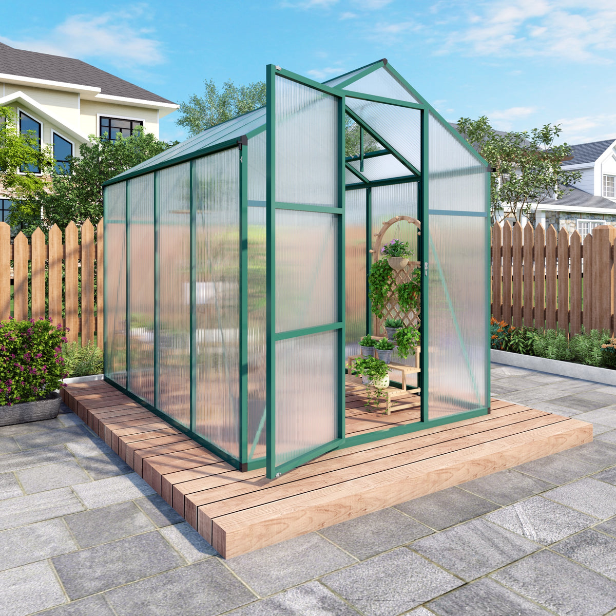 Newly marketed Gain height windproofaluminum greenhouse 6x8 FT Polycarbonate Greenhouse Raised Base and Anchor Aluminum Heavy Duty Walk-in Greenhouses for Outdoor Backyard in All Season
