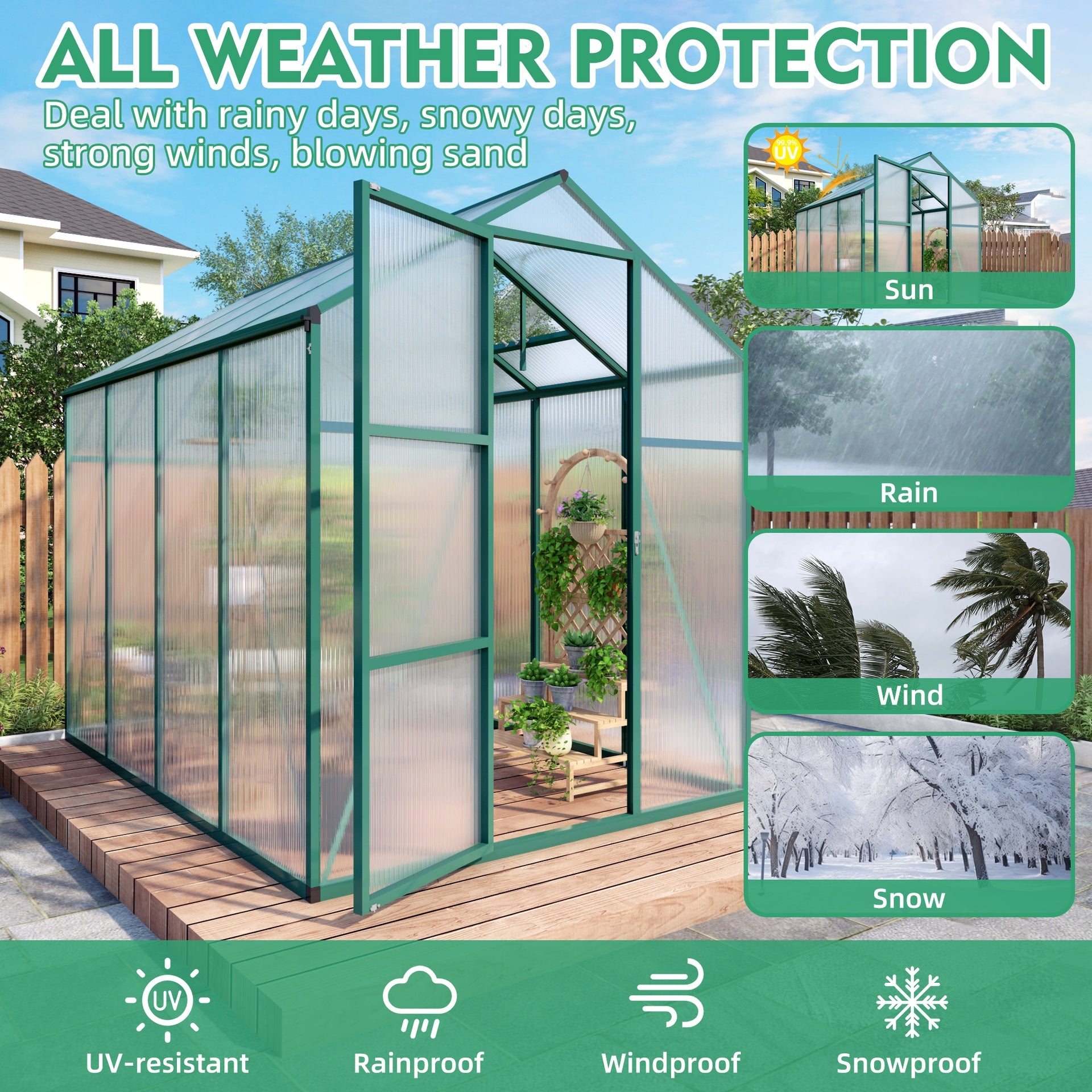 Newly marketed Gain height windproofaluminum greenhouse 6x8 FT Polycarbonate Greenhouse Raised Base and Anchor Aluminum Heavy Duty Walk-in Greenhouses for Outdoor Backyard in All Season