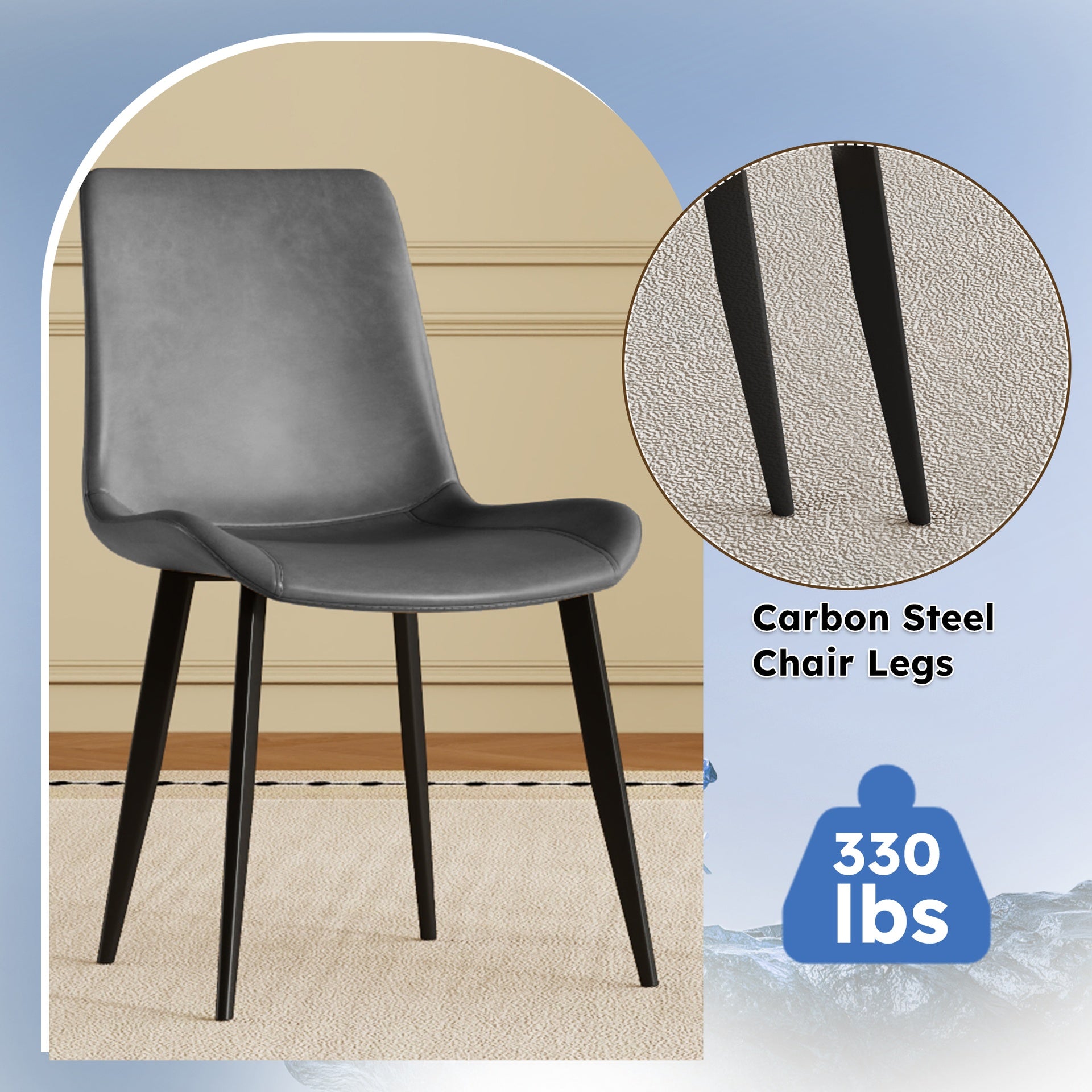 Dining Chairs Set of 4, Modern Design Home Chairs, PU Leather Metal Dining Chairs for Kitchen Dining Room-Gray