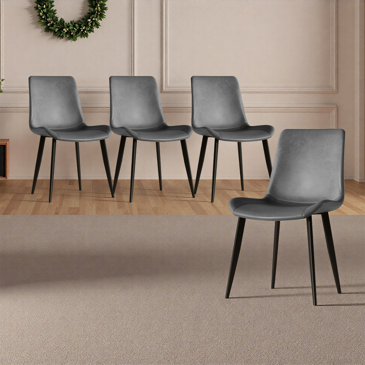 Dining Chairs Set of 4, Modern Design Home Chairs, PU Leather Metal Dining Chairs for Kitchen Dining Room-Gray