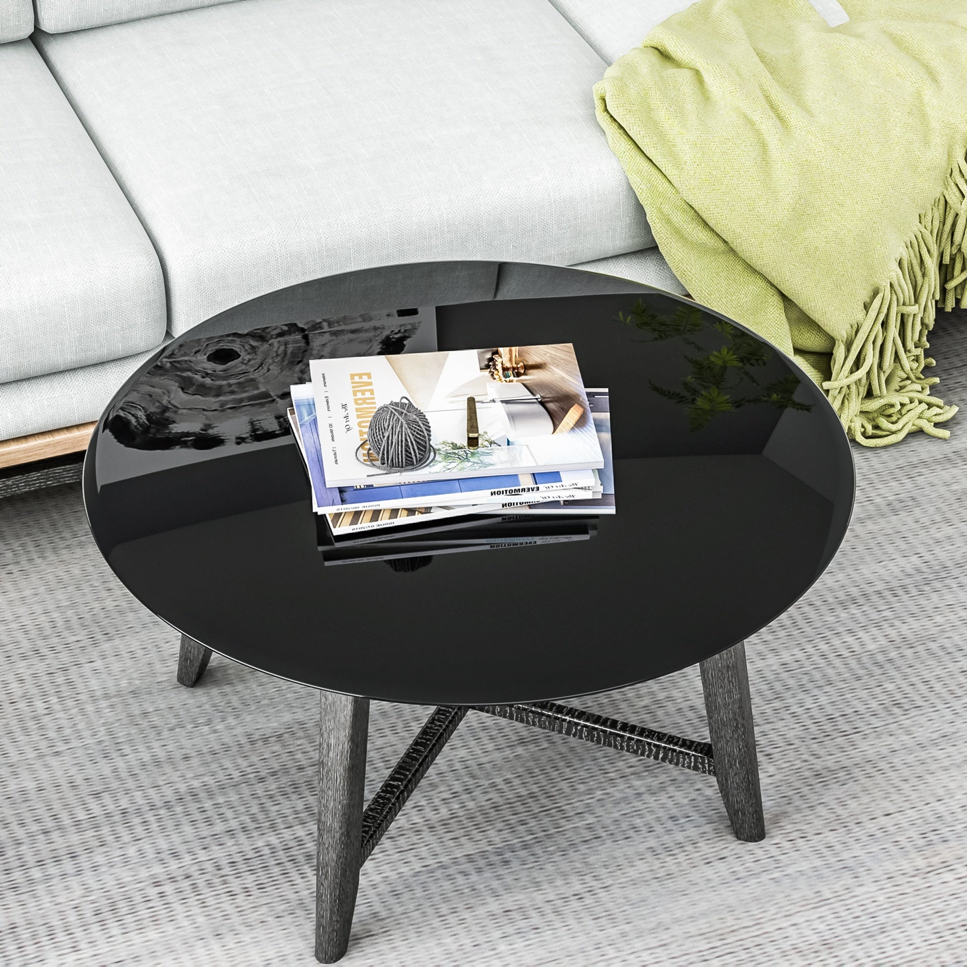 32" Inch Round Tempered Glass Table Top Black Glass 2/5 Inch Thick Beveled Polished Edge
