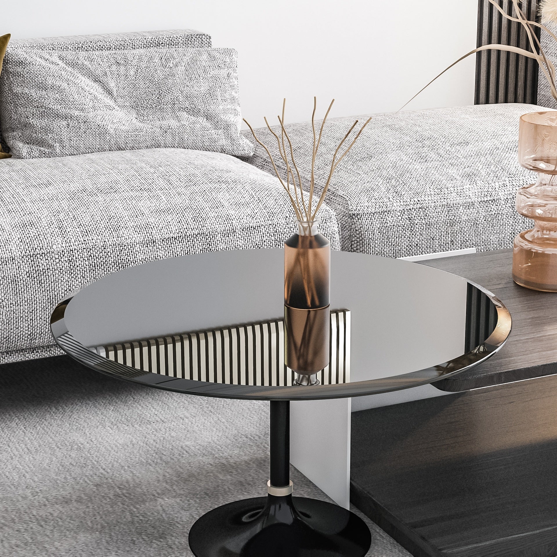 32" Inch Round Tempered Glass Table Top Black Glass 2/5 Inch Thick Beveled Polished Edge