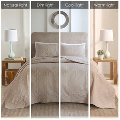 3 Piece Reversible Bedspread Set Khaki Full/Queen