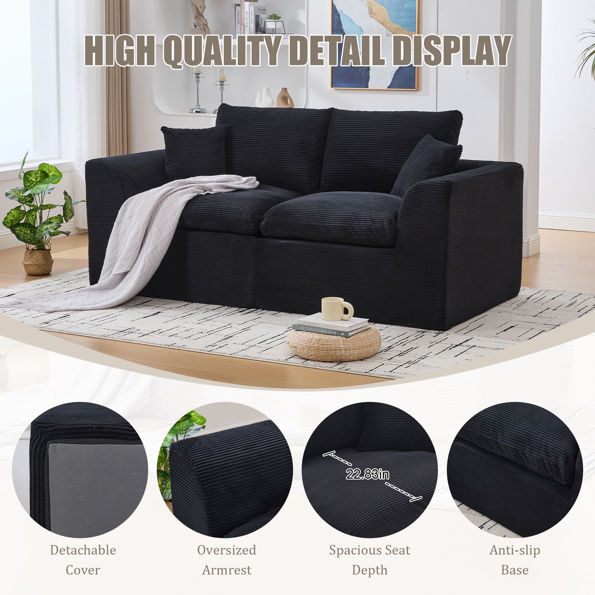 UNITED WE WIN Modular Sectional Sofa Cloud Couch,Comfy Cloud Modern Sofa,2 Seater with Cushion Covers Removable Furniture for Living Room Bedroom Apartments Dorms,No Assembly Required