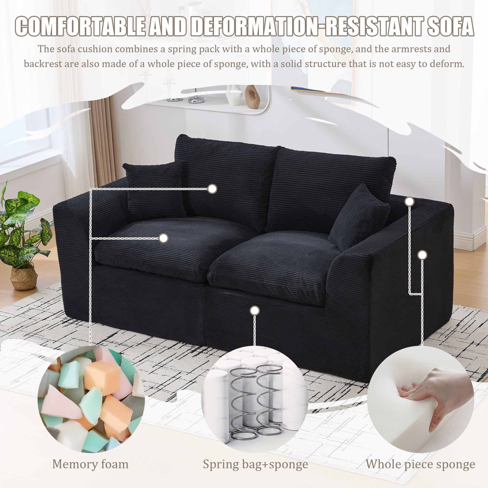 UNITED WE WIN Modular Sectional Sofa Cloud Couch,Comfy Cloud Modern Sofa,2 Seater with Cushion Covers Removable Furniture for Living Room Bedroom Apartments Dorms,No Assembly Required