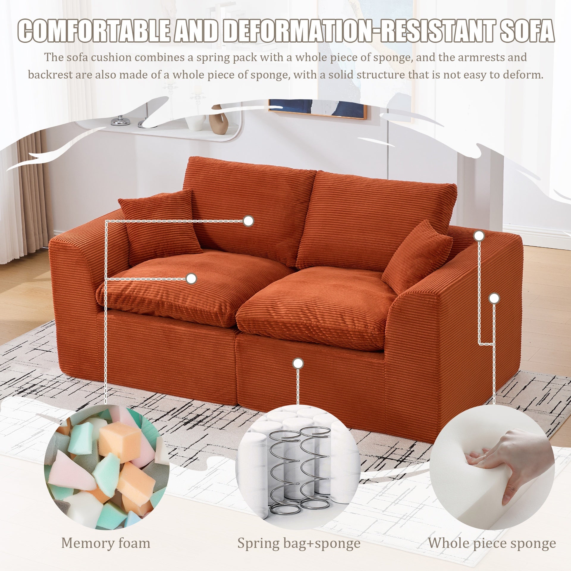 UNITED WE WIN Modular Sectional Sofa Cloud Couch,Comfy Cloud Modern Sofa,2 Seater with Cushion Covers Removable Furniture for Living Room Bedroom Apartments Dorms,No Assembly Required