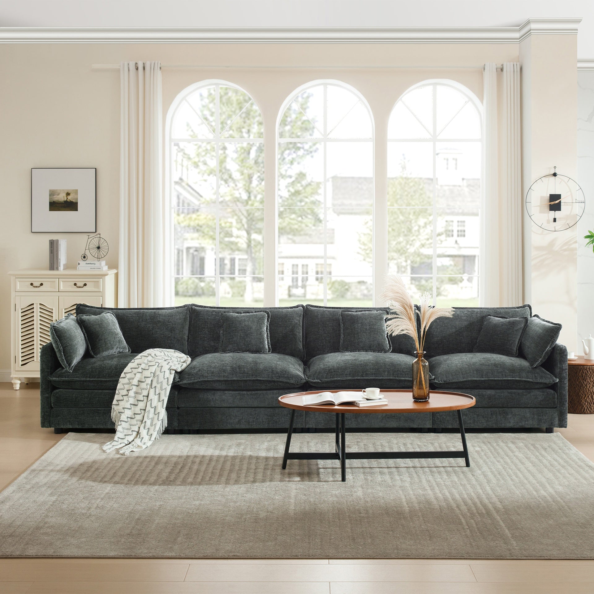 Free Combination Modular Sofa Free,4 Seater Sofa Comfy Chenille Fabric,Sectional Sofa Couch,Gray Chenille