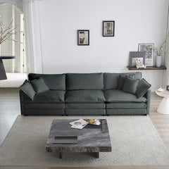 Mid-Century Modern Couch 3-Seater Sofa with 2 Armrest Pillows and 3 Toss Pillows, Couch for Living Room Gray Chenille