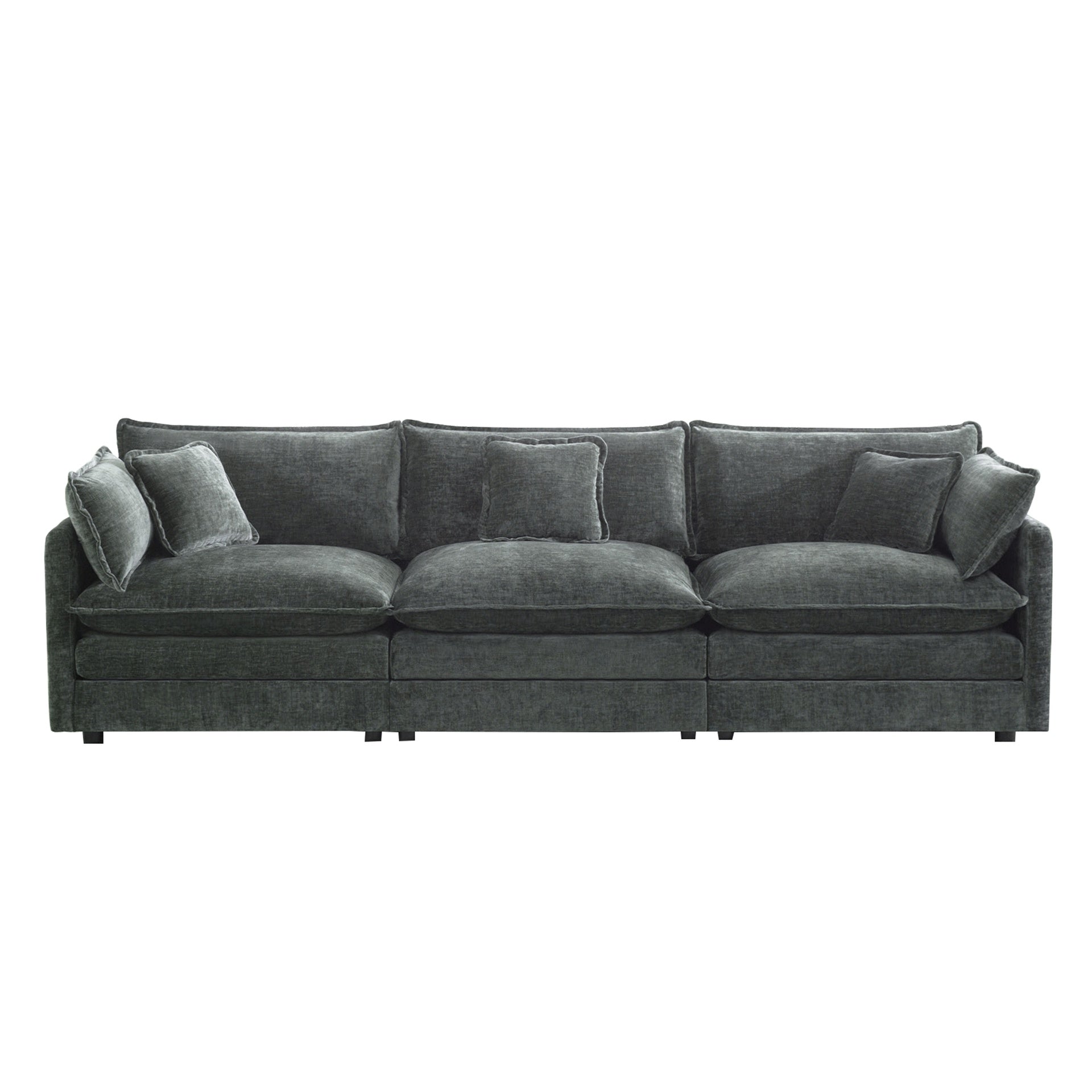Mid-Century Modern Couch 3-Seater Sofa with 2 Armrest Pillows and 3 Toss Pillows, Couch for Living Room Gray Chenille