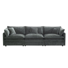 Mid-Century Modern Couch 3-Seater Sofa with 2 Armrest Pillows and 3 Toss Pillows, Couch for Living Room Gray Chenille