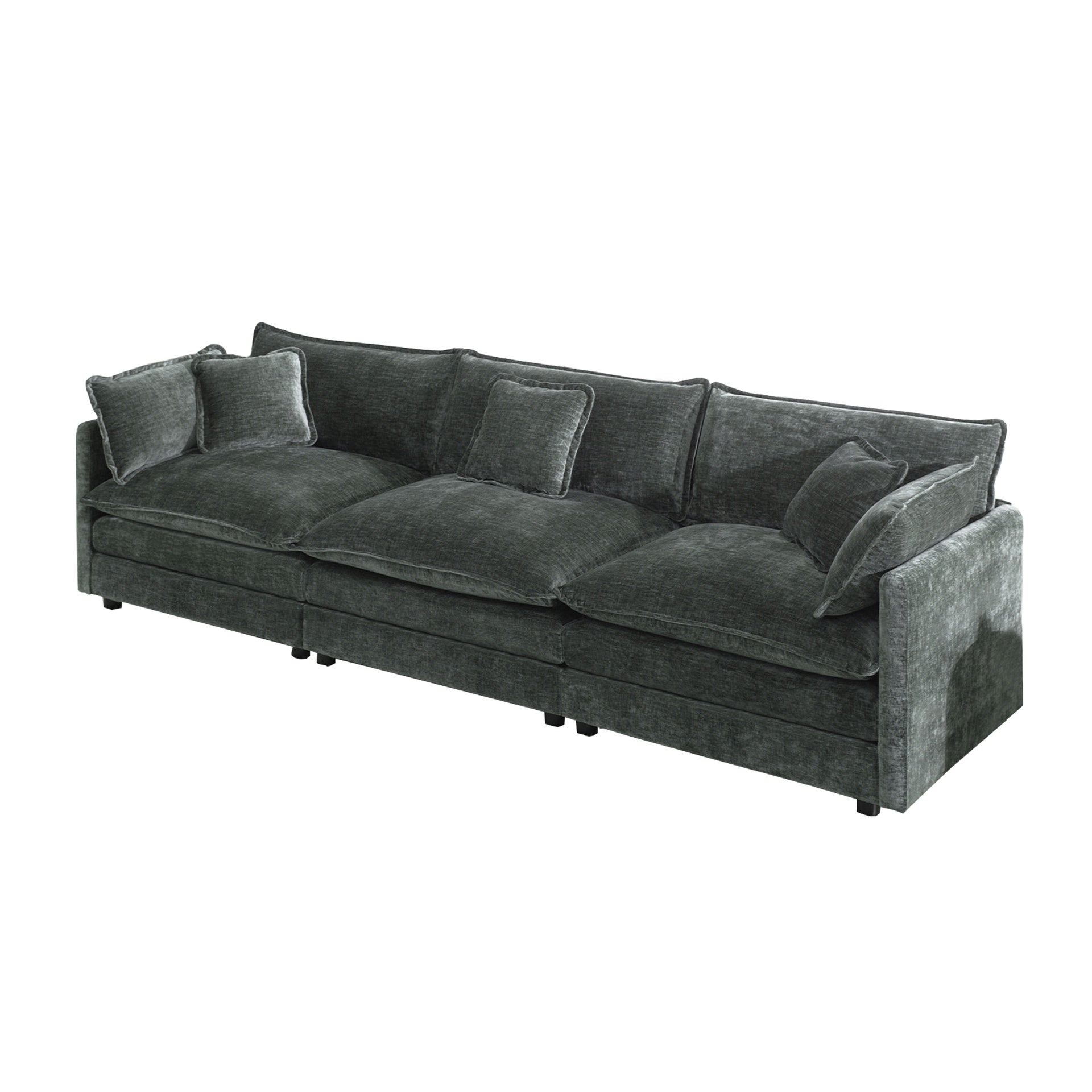 Mid-Century Modern Couch 3-Seater Sofa with 2 Armrest Pillows and 3 Toss Pillows, Couch for Living Room Gray Chenille