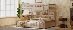 Twin XL over Queen Bunk Bed with Integrated Shelving, Color-Changing Lights and Pegboard, Beige