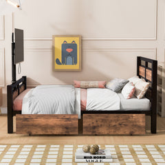 Twin Size Metal Platform Bed with MDF Headboard and Footboard,Two Storage Drawers and Rotatable TV Stand,Black