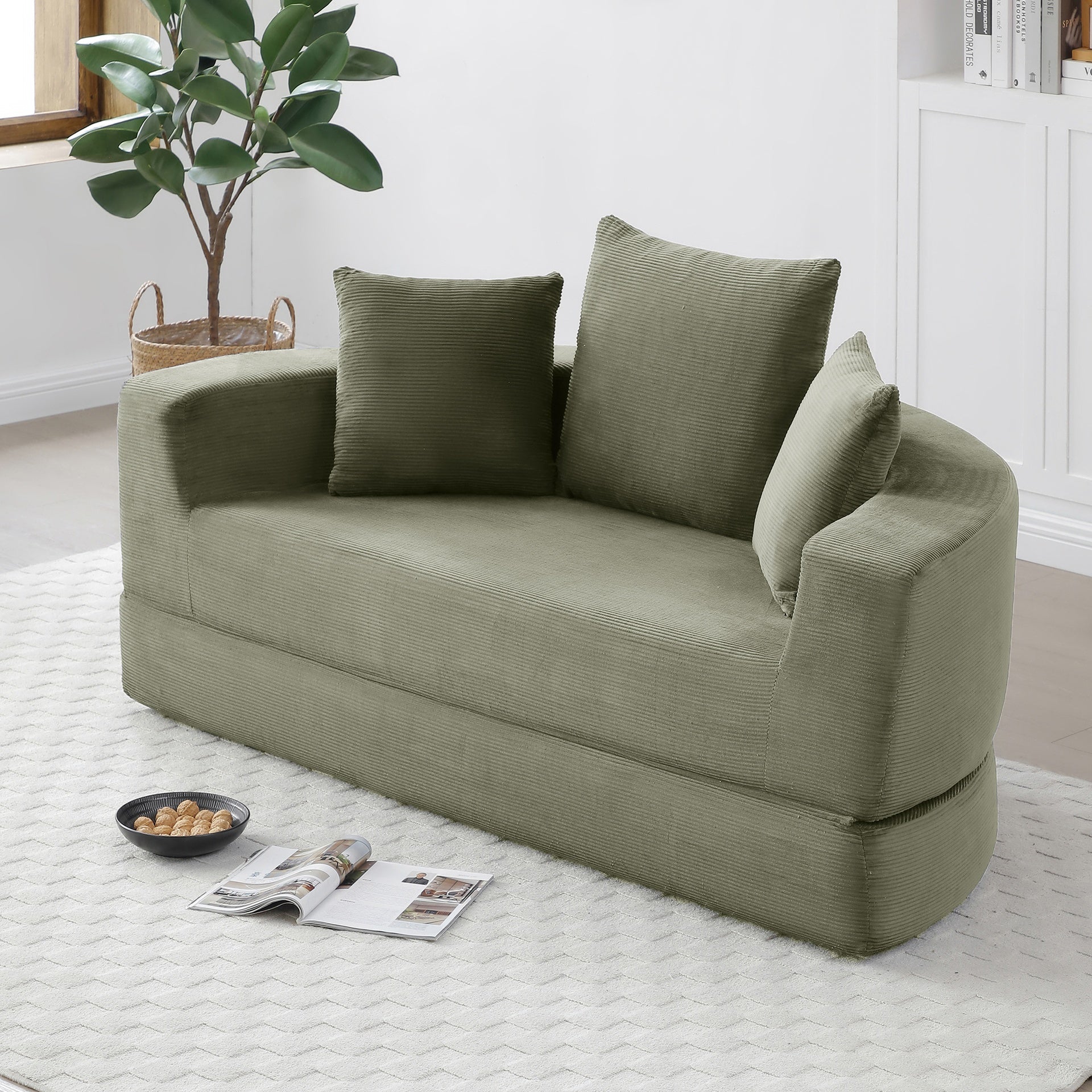 Convertible sofa couch bed,multi-functional,circular bed,adjustable Futon sofa ,No Assembly compressed corduroy floor lounge sofa for Apartment office bedroom living room