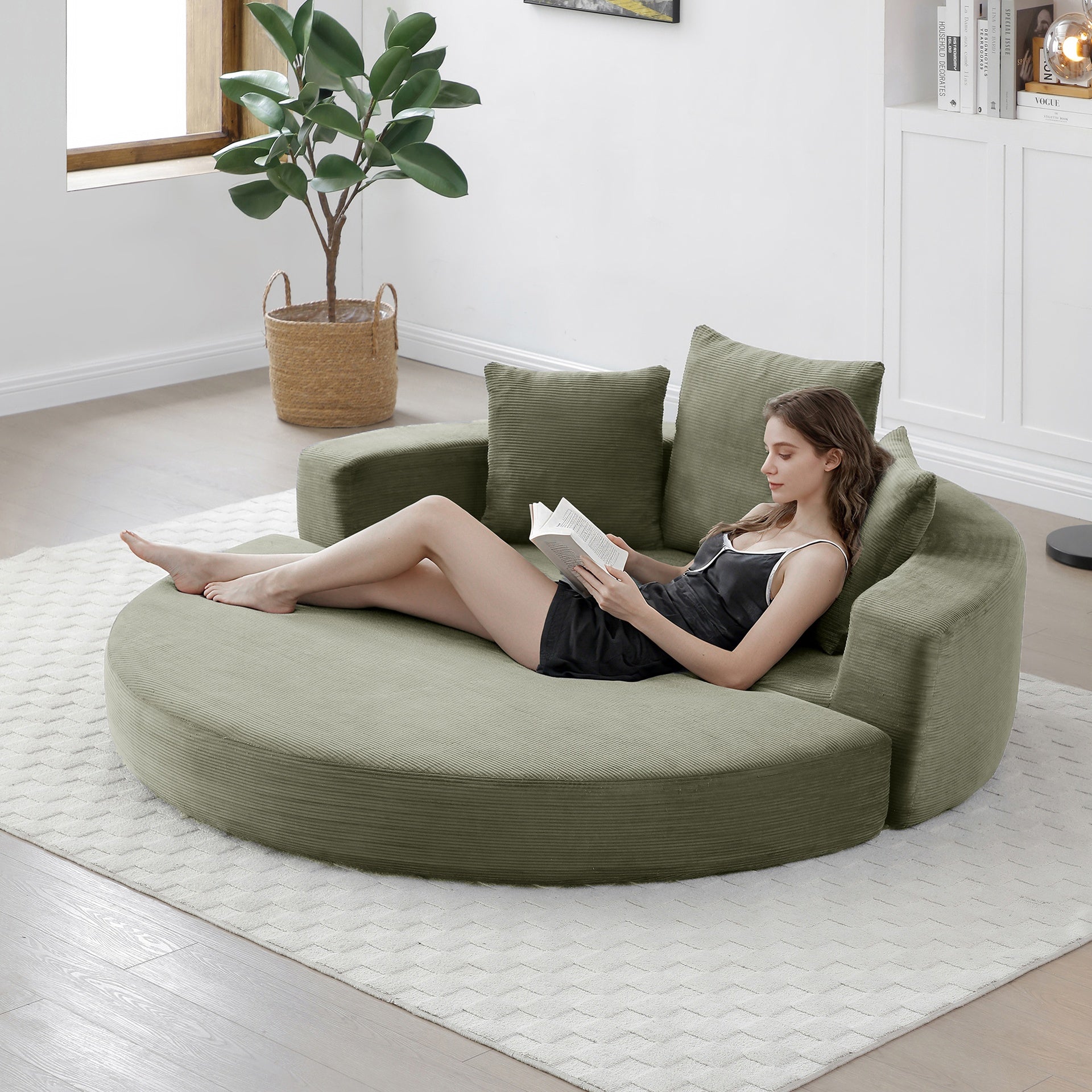 Convertible sofa couch bed,multi-functional,circular bed,adjustable Futon sofa ,No Assembly compressed corduroy floor lounge sofa for Apartment office bedroom living room