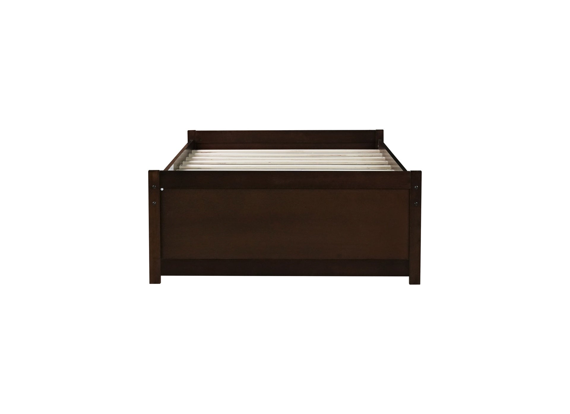 Twin Size Bed with 2 Drawers, Solid Rubber Wood Bed,Espresso