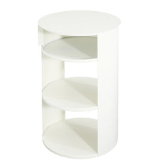 Indoor 3-Tier Metal Round Side Table with Sliding Door Cabinet, Matte White