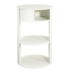 Indoor 3-Tier Metal Round Side Table with Sliding Door Cabinet, Matte White