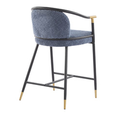26" H Upholstered Counter Stool with Metal Frame (Set of 2)-Navy blue