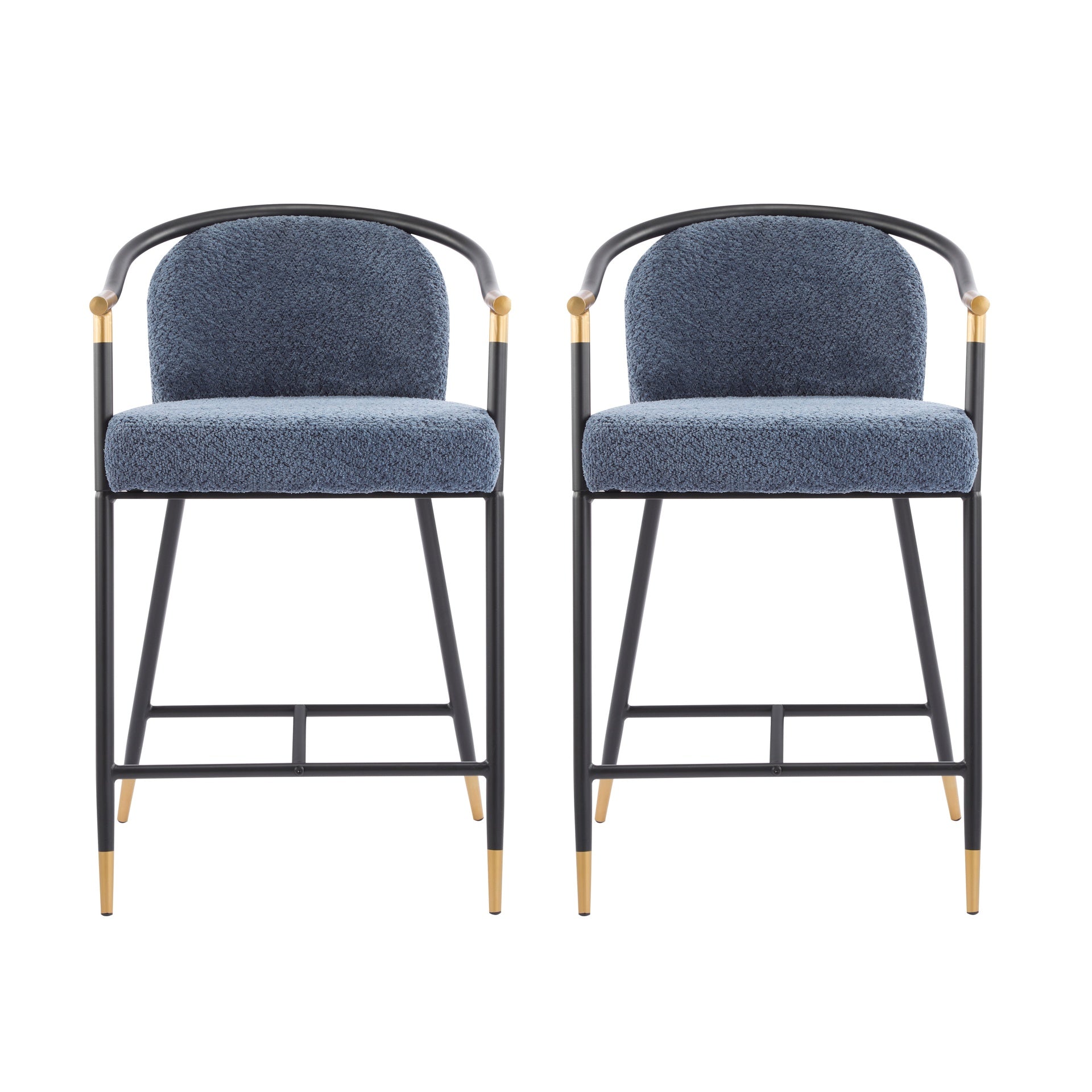 26" H Upholstered Counter Stool with Metal Frame (Set of 2)-Navy blue