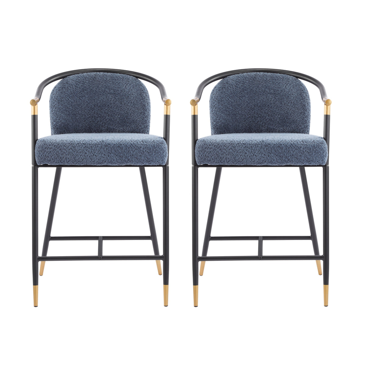26" H Upholstered Counter Stool with Metal Frame (Set of 2)-Navy blue