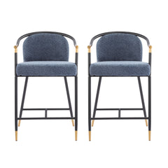 26" H Upholstered Counter Stool with Metal Frame (Set of 2)-Navy blue