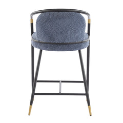 26" H Upholstered Counter Stool with Metal Frame (Set of 2)-Navy blue
